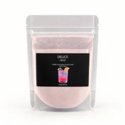Sachet de paillettes comestibles change couleur Violet Intense Délice Bar sur fond clair.