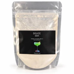 Vue de face du sachet transparent de paillettes comestibles UV Délice Bar.