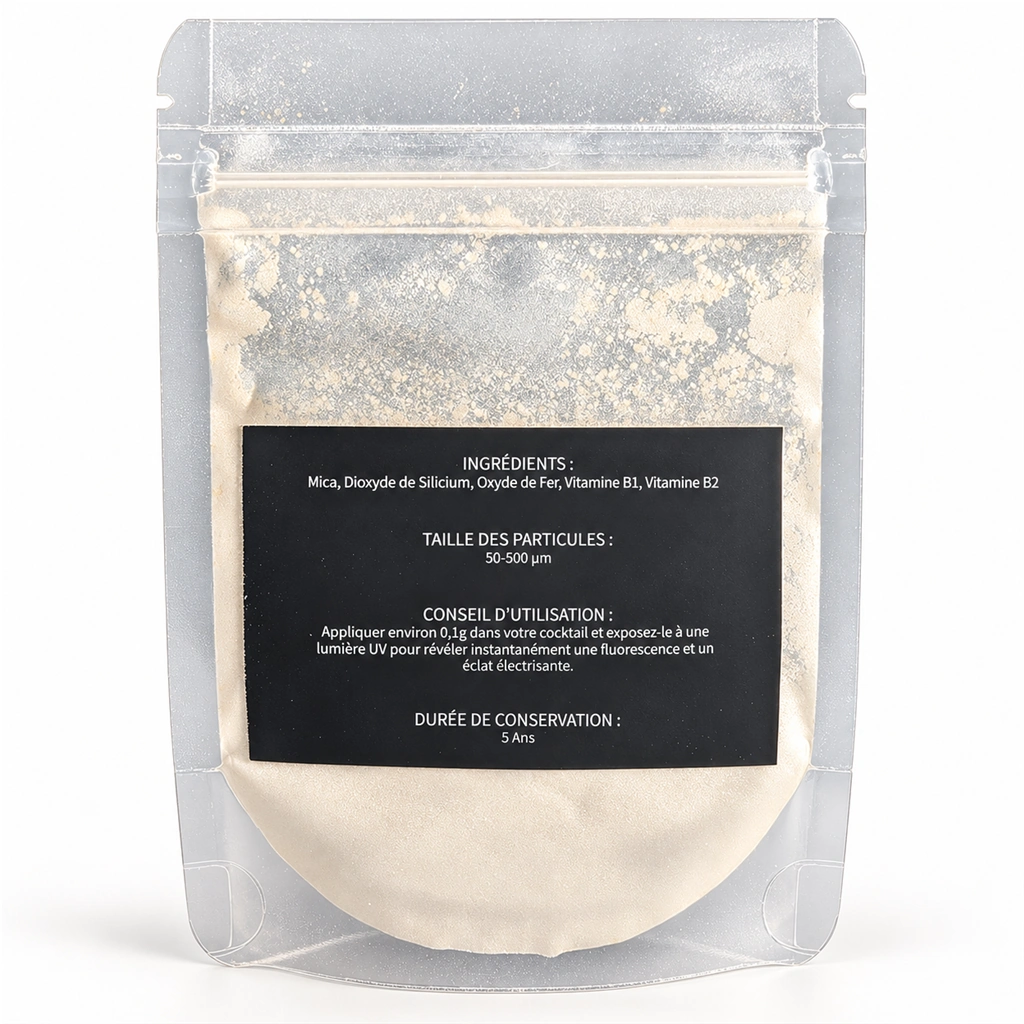 Purpurina comestible UV fosforescente