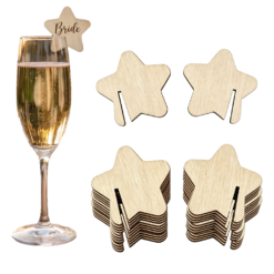 Marque-verres en bois personnalisés avec prénom – 50 pièces