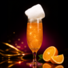 Cocktail orange pailleté avec barbe à papa sur fond noir Délice Bar