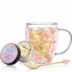 Alternative view of Coffret à offrir Tasse Double Paroi Fleurs Roses et Paillettes Alimentaires Arc-en-Ciel
