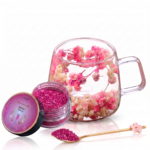 Coffret à offrir Tasse Double Paroi Fleurs Roses et Paillettes Alimentaires Rose Fushia