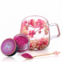 Coffret à offrir Tasse Double Paroi Fleurs Roses et Paillettes Alimentaires Rose Fushia