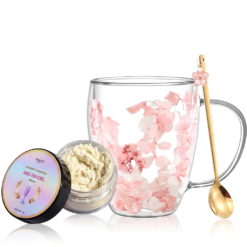 Coffret à offrir Tasse Double Paroi Fleurs Roses et Paillettes Alimentaires Arc-en-Ciel