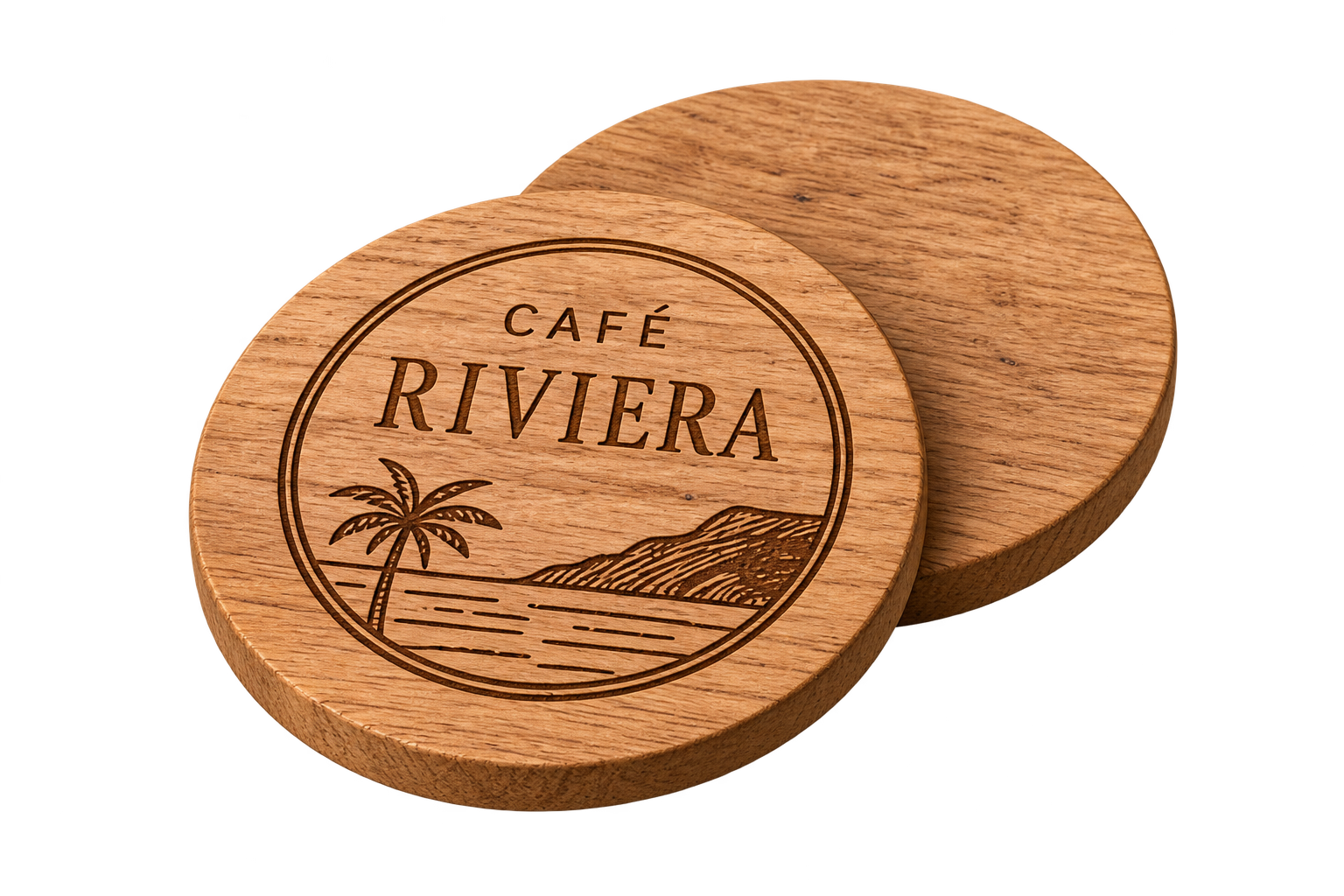 Café Riviera wooden coasters, cut-out