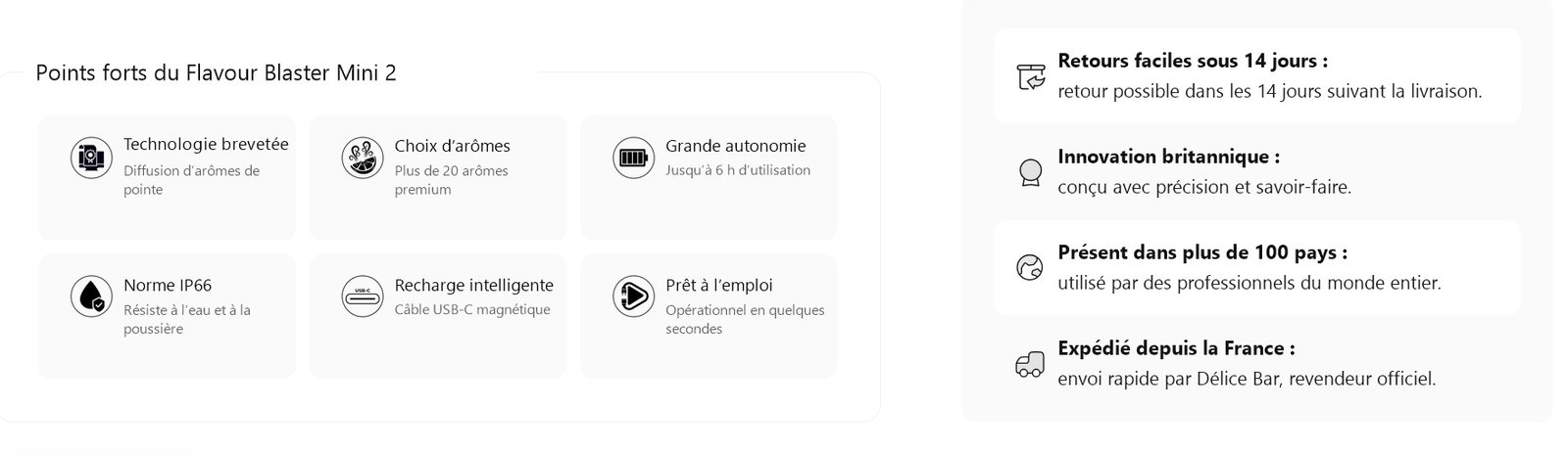 Points forts du Flavour Blaster Mini 2